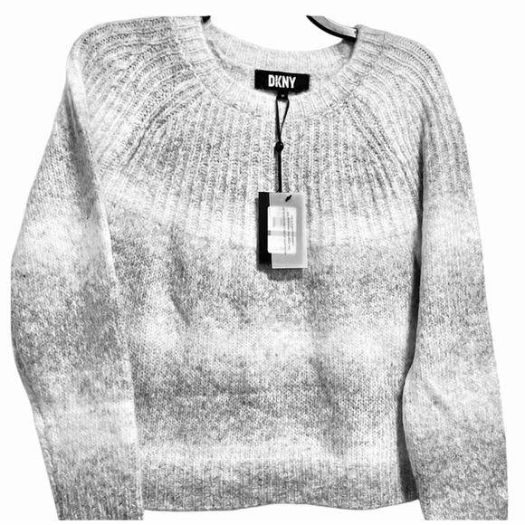 DKNY SWEATER CREW NECK WOMEN  BUBBLE SLEEVES COZY TWO GRAYS TONE COLOR SIZE XS - Picture 5 of 10